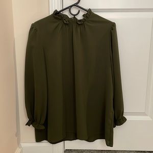 Avanova Women's Ruffle Hem Long Sleeve Mock Neck Blouses Top